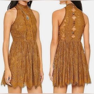 Free People Verushka Lace Sleeveless Dress with Keyhole Back and Mock Neck